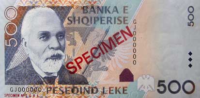 Obverse of banknote 500 Albanian Lek