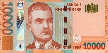 Obverse of banknote 10000 Albanian Lek