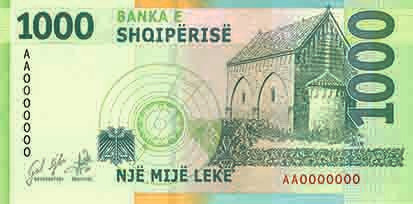 Reverse of banknote 1000 Albanian Lek