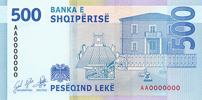 Гръб на банкнота от 500 албански лек