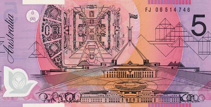 Reverse of banknote 5 Australian dollar
