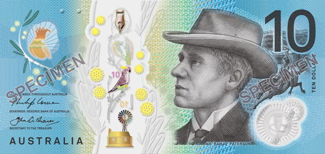 Obverse of new banknote 10 Australian dollar