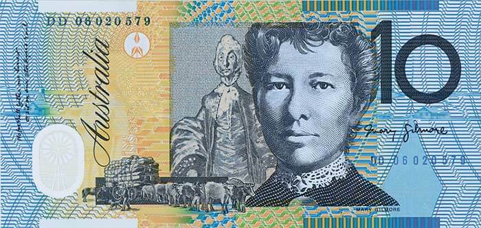 Reverse of banknote 10 Australian dollar