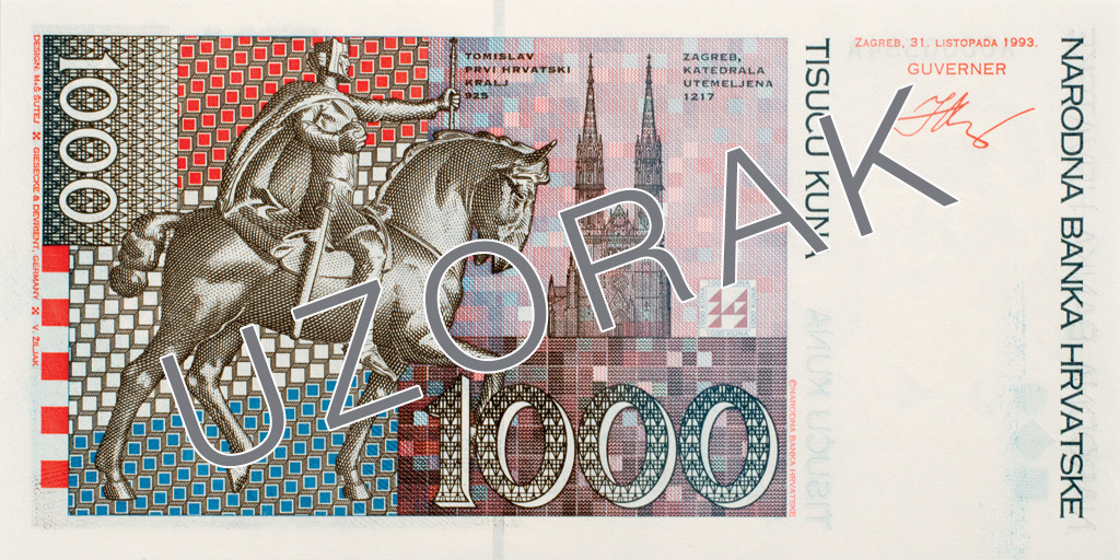 Reverse of banknote 1000 Croatian kuna