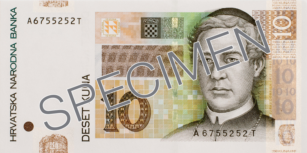 Obverse of banknote 10 Croatian kuna