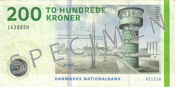 Obverse of banknote 200 Danish krone