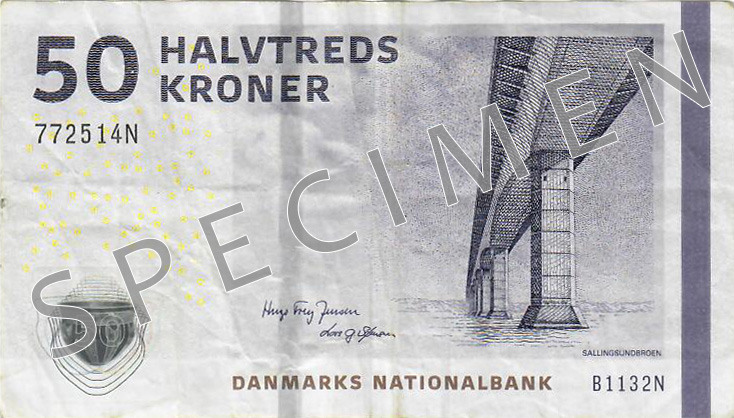 Obverse of banknote 50 Danish krone