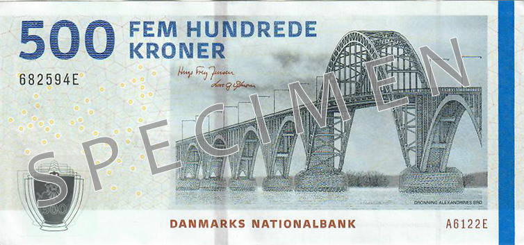 Obverse of banknote 500 Danish krone