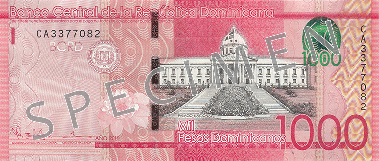 Obverse of banknote 1000 Dominican peso