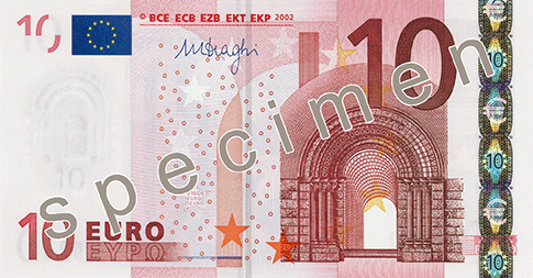Лице на стара серия банкнота от 10 евро