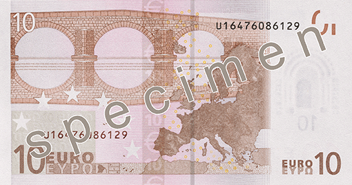 Гръб на стара серия банкнота от 10 евро