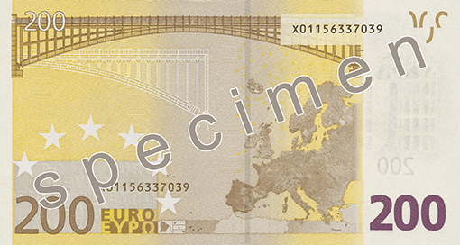Гръб на стара серия банкнота от 200 евро