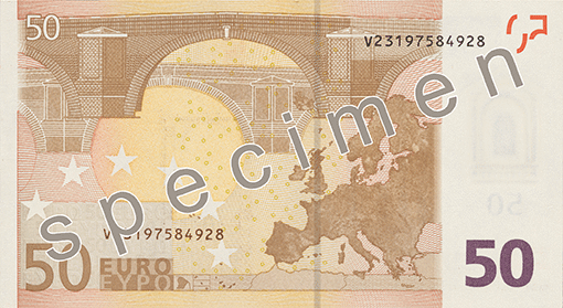 Гръб на стара серия банкнота от 50 евро