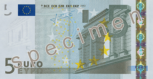 Лице на стара серия банкнота от 5 евро