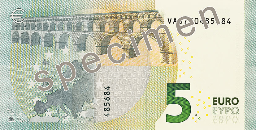 Гръб на нова серия банкнота от 5 евро