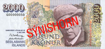 Obverse of banknote 2000 Iceland krone