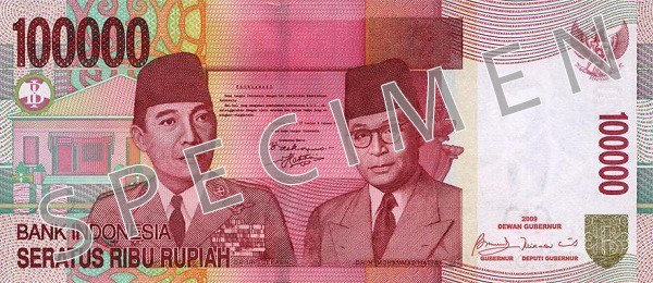Obverse of banknote 100000 Indonesian rupiah 2009