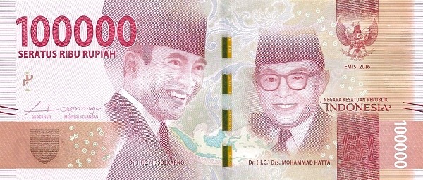 Obverse of banknote 100000 Indonesian rupiah 2017