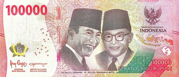 Obverse of banknote 100000 Indonesian rupiah 2022