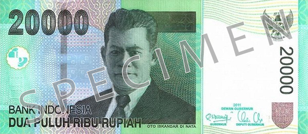 Obverse of banknote 20000 Indonesian rupiah 2011