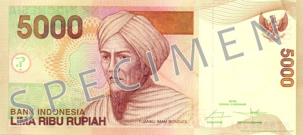 Obverse of banknote 5000 Indonesian rupiah 2016