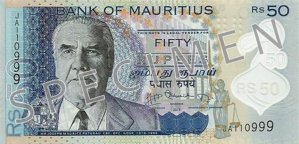 Obverse of banknote 50 Mauritian rupee
