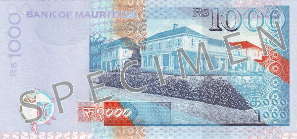 Reverse of banknote 1000 Mauritian rupee