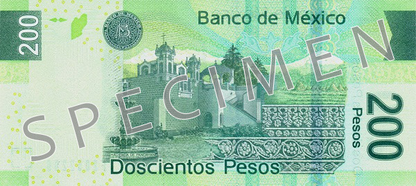 Reverse of banknote 200 Mexican peso