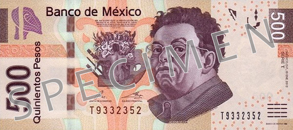 Obverse of banknote 500 Mexican peso