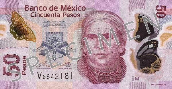 Obverse of banknote 50 Mexican peso