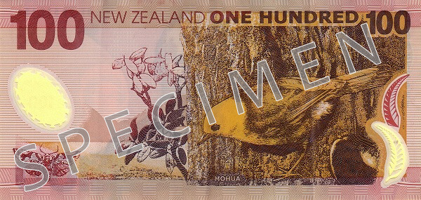 Reverse of old series banknote 100 New Zealand dollar