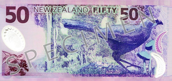 Reverse of old series banknote 50 New Zealand dollar