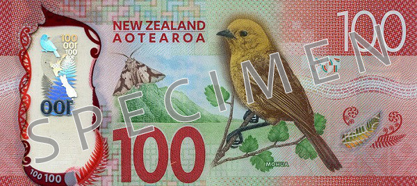 Reverse of new series banknote 100 New Zealand dollar