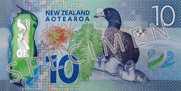 Reverse of new series banknote 10 New Zealand dollar