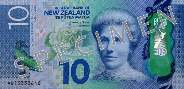 Obverse of new series banknote 10 New Zealand dollar