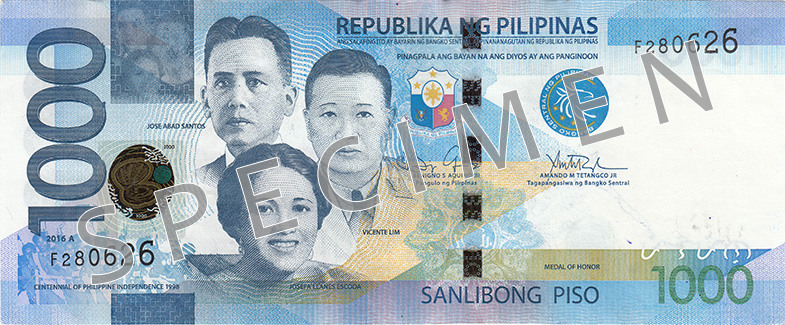 Obverse of banknote 1000 Philippine peso