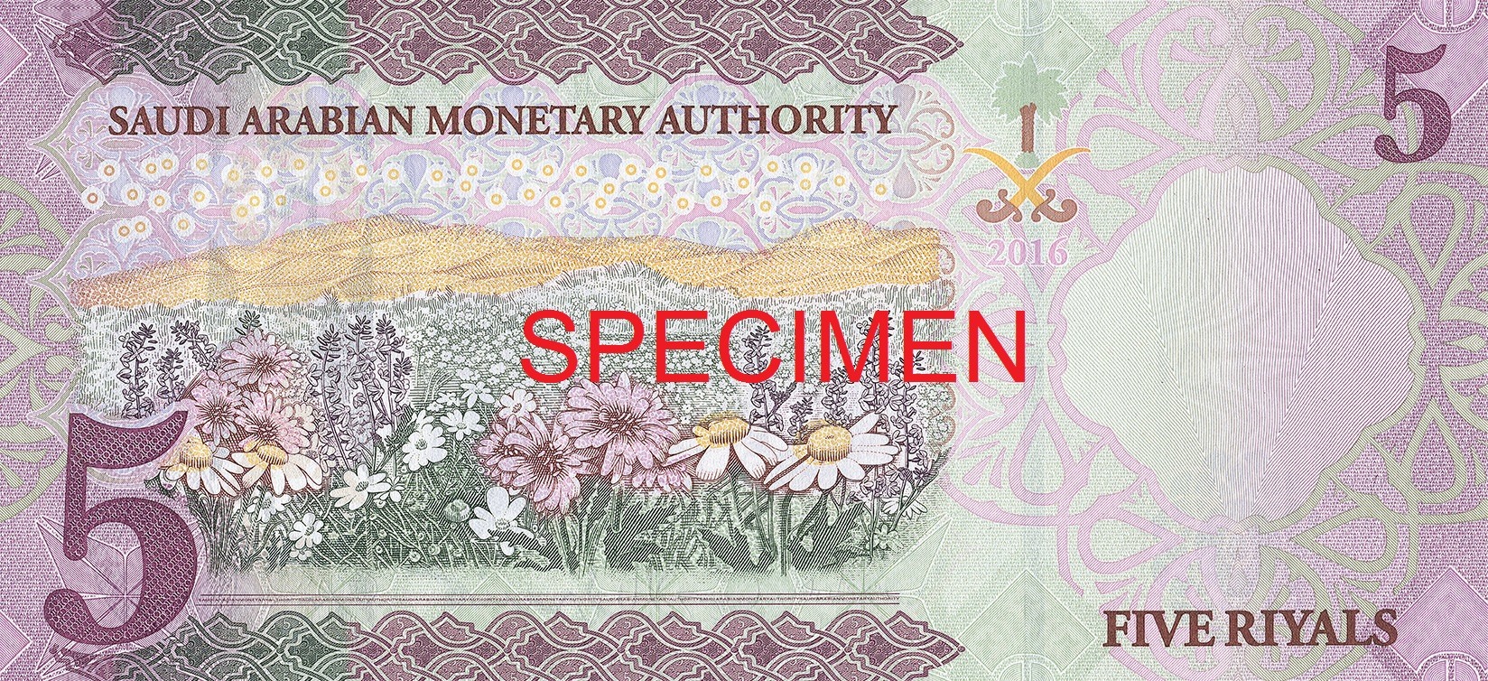 Reverse of banknote 5 Saudi riyal