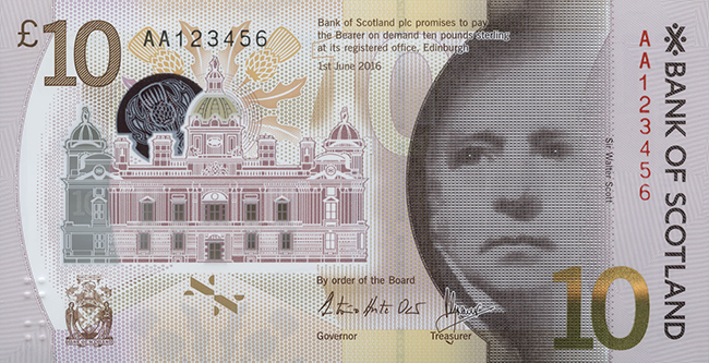 Obverse of banknote 10 Scottish pound