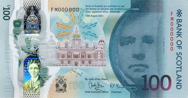 Obverse of banknote 100 Scottish pound