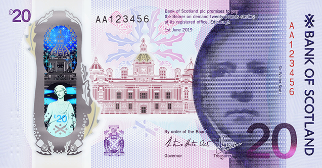 Obverse of banknote 20 Scottish pound