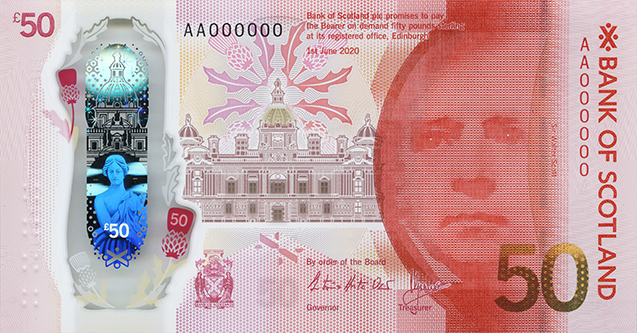 Obverse of banknote 50 Scottish pound