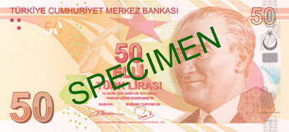 Obverse of banknote 50 Turkish lira