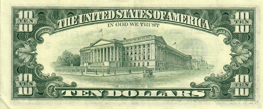 Гръб на банкнота от 10 щатски долара