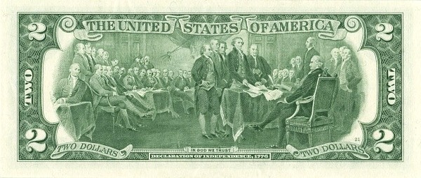Гръб на банкнота от 2 щатски долара