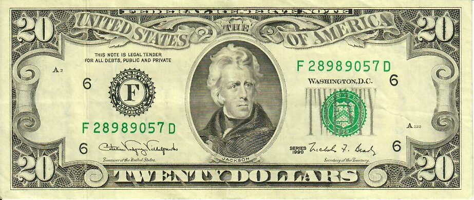 Лице на банкнота от 20 щатски долара