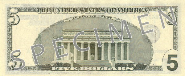 Гръб на банкнота от 5 щатски долара