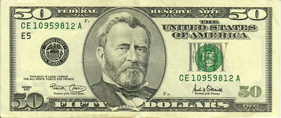 Лице на стара серия банкнота от 50 щатски долара