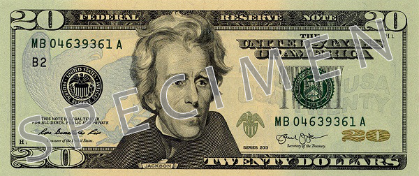 Лице на нова серия банкнота от 20 щатски долара