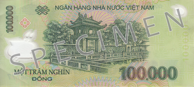 Reverse of banknote 100000 Vietnamese dong
