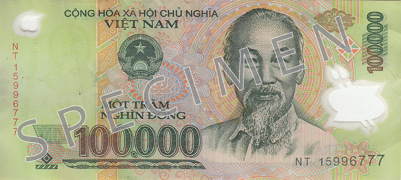 Obverse of banknote 100000 Vietnamese dong